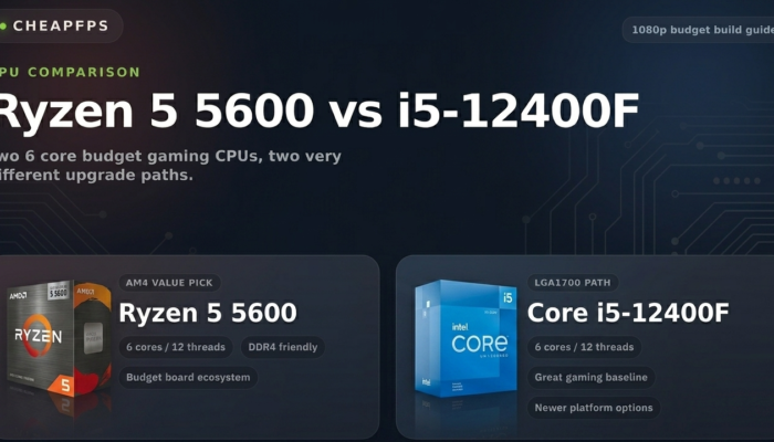 User-supplied CheapFPS comparison cover for Ryzen 5 5600 vs Core i5-12400F