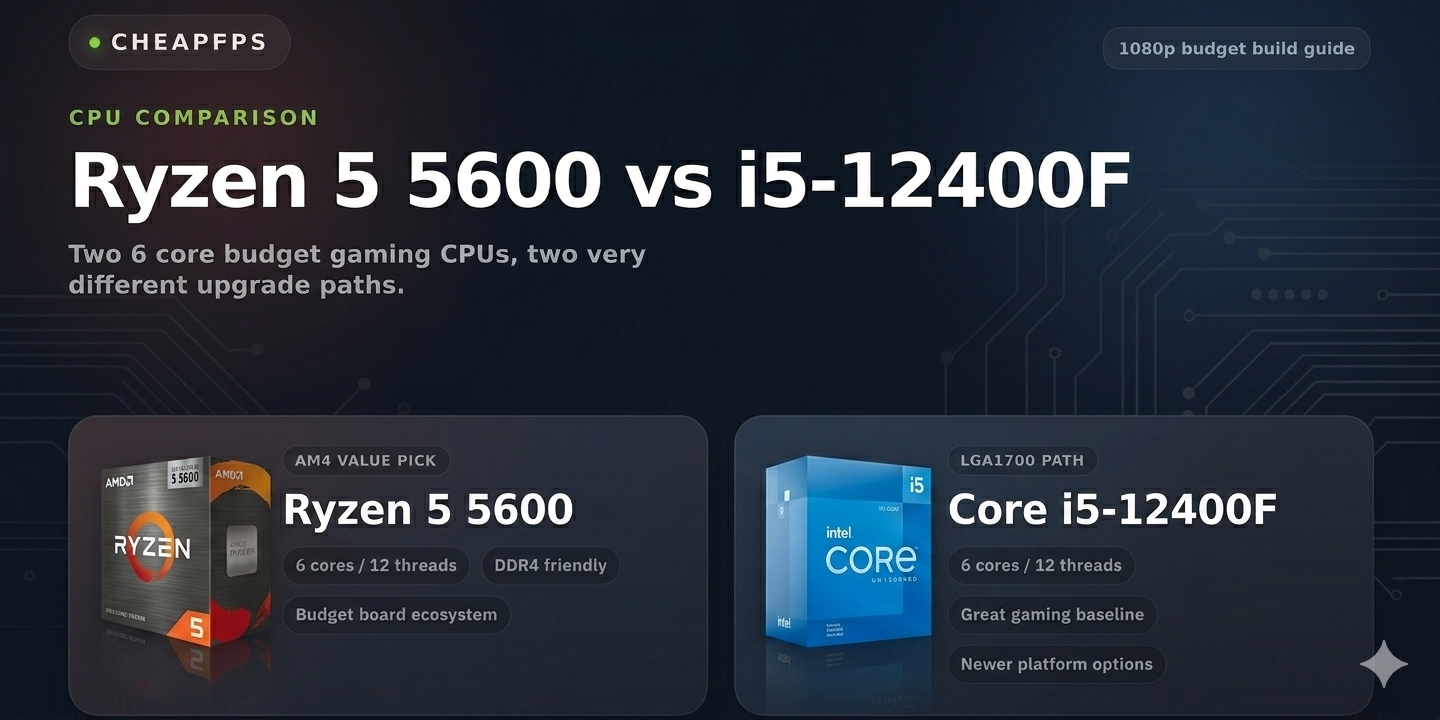 User-supplied CheapFPS comparison cover for Ryzen 5 5600 vs Core i5-12400F