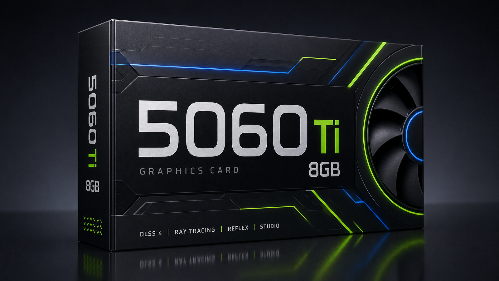 Sleek fictional GPU box labeled 5060 Ti 8GB for a CheapFPS open-box GPU article