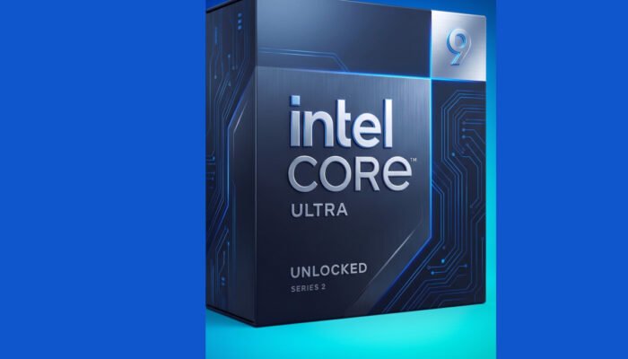 Intel Core Ultra processor box on a clean blue background adapted into a standalone CheapFPS CPU post hero image