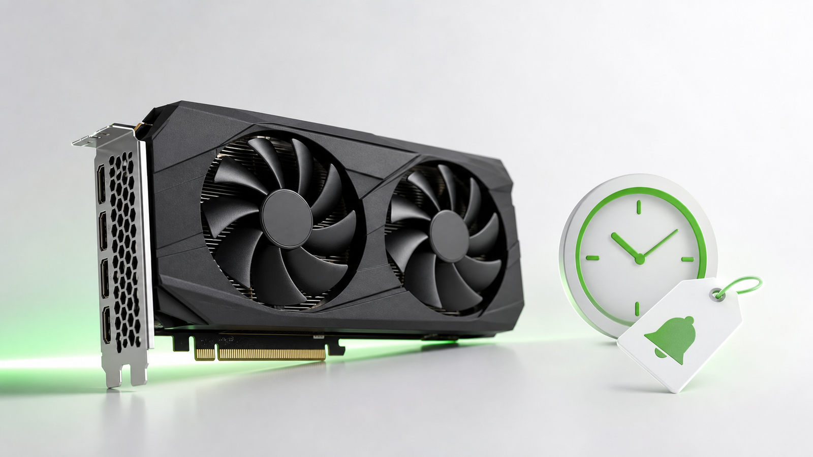 Unbranded RTX 3060 12GB class graphics card on a clean bright background.